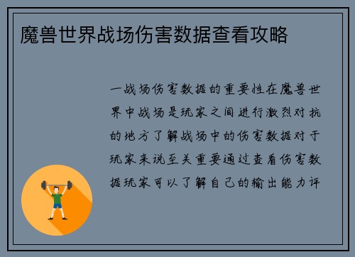 魔兽世界战场伤害数据查看攻略